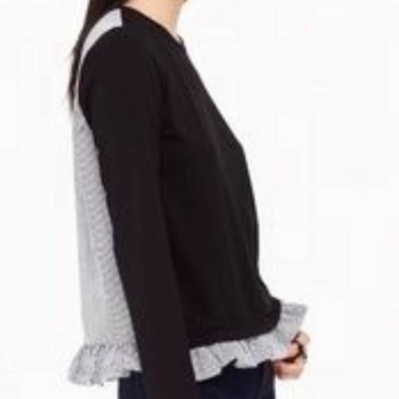 Kate Spade Broome Street fine knit front striped cotton back ruffle trim top EUC - Picture 6 of 7